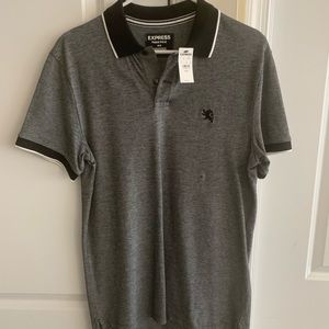 Express Men’s Fitted Grey Polo - Medium